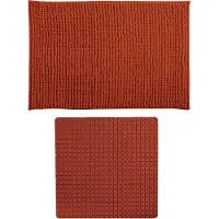 MSV Douche anti-slip mat en droogloop mat - Sevilla badkamer set - rubber/microvezel - terracotta - Badmatjes