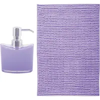 MSV badkamer droogloop mat - Bolzano - 40 x 60 cm - met bijpassend zeeppompje - lila paars - Badmatjes