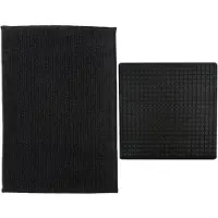 MSV Douche anti-slip mat en droogloop mat - Sevilla badkamer set - rubber/microvezel - zwart - Badmatjes