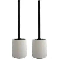 Spirella Toiletborstel in houder/wc - 2x - borstel Malmo - keramiek/rvs - wit/zwart - 39 x 10 cm - Toiletborstels