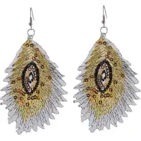 Behave - Oorbellen - geborduurde print - goud, bruin en zilver - pailletten lovertjes