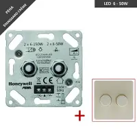 Peha duo dimmer - LED - 2 x 6 tot 50W - Fase aansnijding - Met afdekplaat voor standaard - Crème