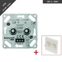 Peha duo dimmer - LED - 2 x 6 tot 50W - Fase aansnijding - Met afdekplaat voor Jung AS 500 - Crème