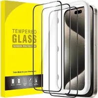 Jetech Full Coverage Screen Protector voor iPhone 15 Pro Max 6,7-Inch, Zwarte Rand Volledige Dekking Gehard Glas Film Schermbeschermer met Eenvoudige Installatietool, HD Doorzichtig, 3-Stuks