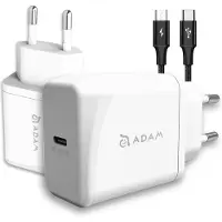 Adam elements USB C Adapter incl 1m USB-C naar Micro USB kabel - Snellader – Gecertificeerde, Veilig en Compact Snellader (20W) - hoogwaardig - Wit (10 jaar grantie) - PD(PPS) - QC Fast Charge - Oplaadstekker USB-C