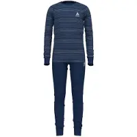 Odlo Set Active Warm Kids Kinder Thermoset Estate Blue - Grey Melange - Stripes 80