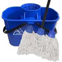dweil systeem blauw - Dubbele 14 liter emmer inclusief 3 spaanse moppen en steel