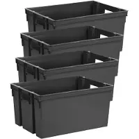 Eda Opbergbox/Opbergkrat 50 L - 4x - zwart - kunststof - 56 x 41 x 29 - stapelbaar/nestbaar - Opbergbox