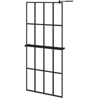 vidaXL Inloopdouchewand met schap 90x195 cm ESG-glas aluminium zwart
