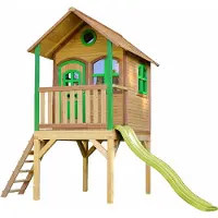 Axi Laura Speelhuis op palen & limoen groene glijbaan Speelhuisje voor de tuin / buiten in bruin & groen van FSC hout