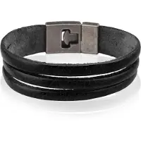 LGT JWLS Zwarte Leren Armband met Metalen T-sluiting