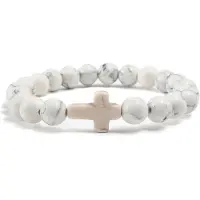 Memphis Kralen Armband met Natuursteen Kruis - Wit