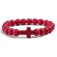Memphis Kralen Armband met Natuursteen Kruis - Rood