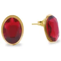 New Bling 9NB-1332 Zilveren Oorknopjes met Kristal - Oorbellen - Rood - Ovaal - 14x10mm - Oorstekers - Cadeau - Zilver - Verguld/Goud op Zilver
