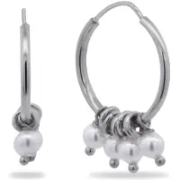 New Bling 9NB-1352 Zilveren Oorringen met Pareltjes - Oorbellen - Parels 4mm - Oorringen 19x1,7mm - Cadeau - Rhodium - Zilver
