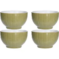 Excellent houseware Soepkommen/serveer schaaltjes - 4x - Venice - keramiek - D14 x H8 cm - groen