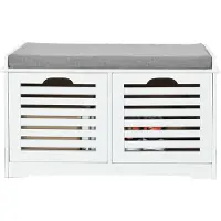 SoBuy Schoenenbank met zitkussen en 2 afneembare manden, voor gang of kamer, 71x43x34cm, Wit - FSR23-K-W