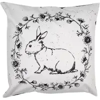 Clayre & Eef Kussenhoes 45x45 cm Wit Zwart Polyester Konijn Sierkussenhoes Wit Sierkussenhoes
