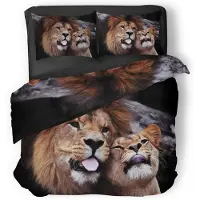 Eleganzzz Dekbedovertrek Micropercal Wild Lion - black 200x200/220cm
