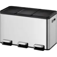 EKO pedaalemmer Essential Recycler, 3 x 10 liter, roestvrij staal, vingerafdrukbestendig, stay-open functie, B 595 x D 321 x H 371 mm, zilver/zwart
