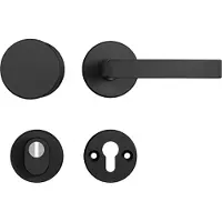 Axa set veiligheidsbeslag voordeur ronde knop/kruk met kerntrekbeveiliging SKG3 - aluminium/zwart