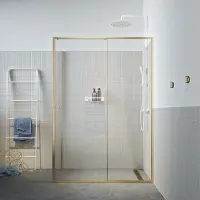 Sealskin - Douchedeur + Zijwand Contour 140 X 200cm - Goud Profiel - 6 Mm Helder Glas
