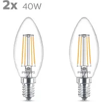 Philips Ledfilamentlamp Kaars - D3,5cm - Warm Wit - E14 - 4,3w - 2 Stuks