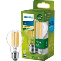 Philips UltraEfficient LED lamp - Transparant - 75W - E27 fitting - Warmwit licht: 2700K - Bespaar op energiekosten