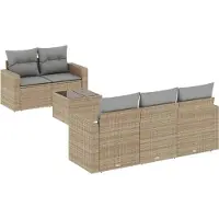 vidaXL 6-delige Loungeset met kussens poly rattan beige