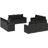 vidaXL 12-delige Loungeset met kussens poly rattan zwart