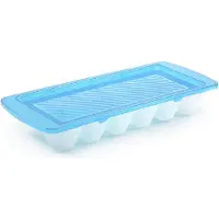 PlasticForte IJsblokjes vormen - 5x stuks - met deksel - blauw - voor 15x ijsklontjes maken per tray