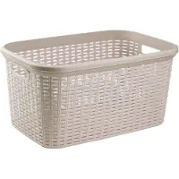 PlasticForte Wasmand - Set van 2x stuks - 35 liter - rotan - taupe - kunststof - 53 x 36 x 26 cm