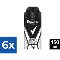 Rexona Men Invisible Black+White Anti White Marks Deodorant - 150ml - Voordeelverpakking 6 stuks
