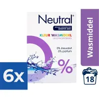 Neutral 0% Kleur Parfumvrij Waspoeder - 18 wasbeurten - 1-188 kg - Wasmiddel - Voordeelverpakking 6 stuks