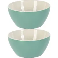 Excellent houseware Soepkommen/schaaltjes - 2x - Acapulco - porselein - D14 x H6.5 cm - groen