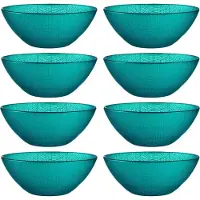 Vivalto Kommetjes/serveer schaaltjes/soepkommen - 8x - Murano - glas - D15 x H6 cm - turquoise blauw - Stapelbaar