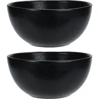 Excellent houseware Soepkommen - 2x - Lava stone - keramiek - D15 x H7 cm - zwart - Stapelbaar