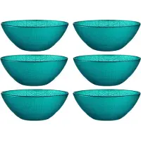 Vivalto Kommetjes/serveer schaaltjes/soepkommen - 6x - Murano - glas - D15 x H6 cm - turquoise blauw - Stapelbaar