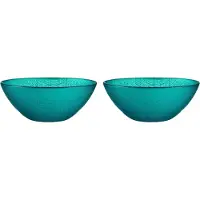 Vivalto Kommetjes/serveer schaaltjes/soepkommen - 2x - Murano - glas - D15 x H6 cm - turquoise blauw - Stapelbaar