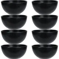 Excellent houseware Soepkommen - 8x - Lava stone - keramiek - D15 x H7 cm - zwart - Stapelbaar