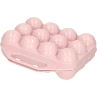 PlasticForte Eierdoos - koelkast organizer eierhouder - 12 eieren - licht roze - kunststof - 20 x 19 cm