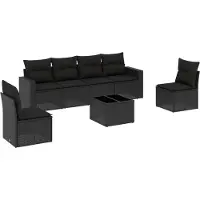 vidaXL 7-delige Loungeset met kussens poly rattan zwart