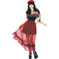 Vegaoo - Dia de los Muertos outfit met rode sluier voor vrouwen