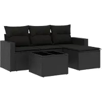 vidaXL 5-delige Loungeset met kussens poly rattan zwart