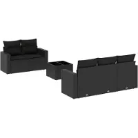 vidaXL 6-delige Loungeset met kussens poly rattan zwart