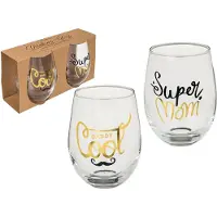 Out of the blue Waterglazen/drinkglazen - 4x - glas - Super Mom & Daddy Cool - 300 ml
