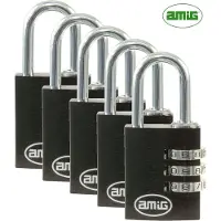 AMIG Hangslot met Cijferslot - Set 5 Stuks - 3 Cijferig - Locker Slot - Beveiliging voor Onderweg - Zwart