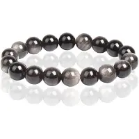 Memphis Natuursteen Armband 10mm - Silver Obsidian
