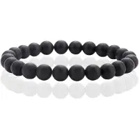 Memphis Natuursteen Armband met 8mm Kralen - Matte Onyx