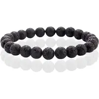 Memphis Natuursteen Armband met 8mm Kralen - Lava